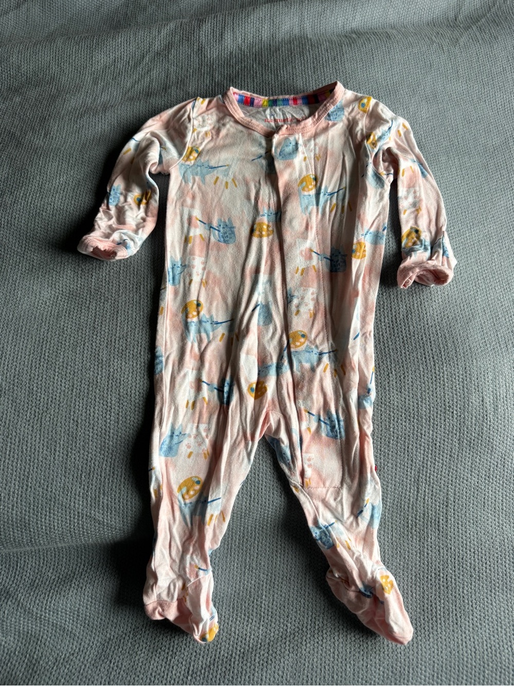 Magnetic Me Pink cat Printed Baby One-Piece Footed Pajamas